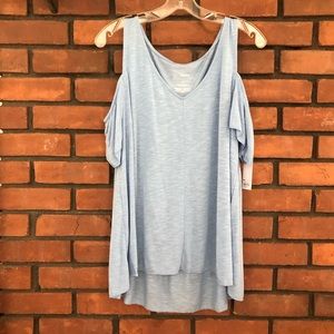 Casual light blue cold shoulder top